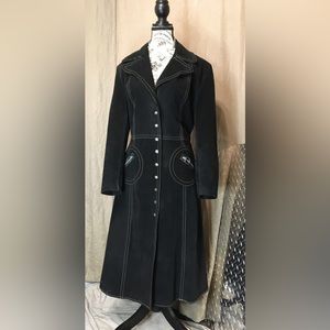 Vintage black suede trench coat white stitching. Historic Sears Roebuck & USA Co